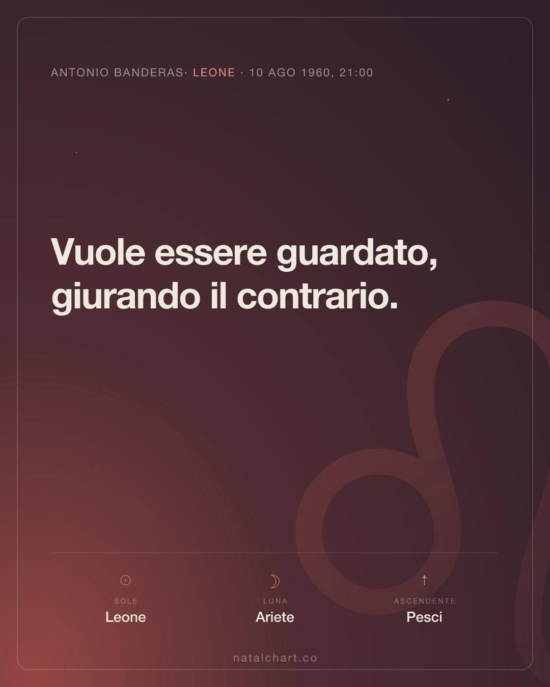 Antonio Banderas — Sole in Leone · Luna in Ariete · Ascendente Pesci
