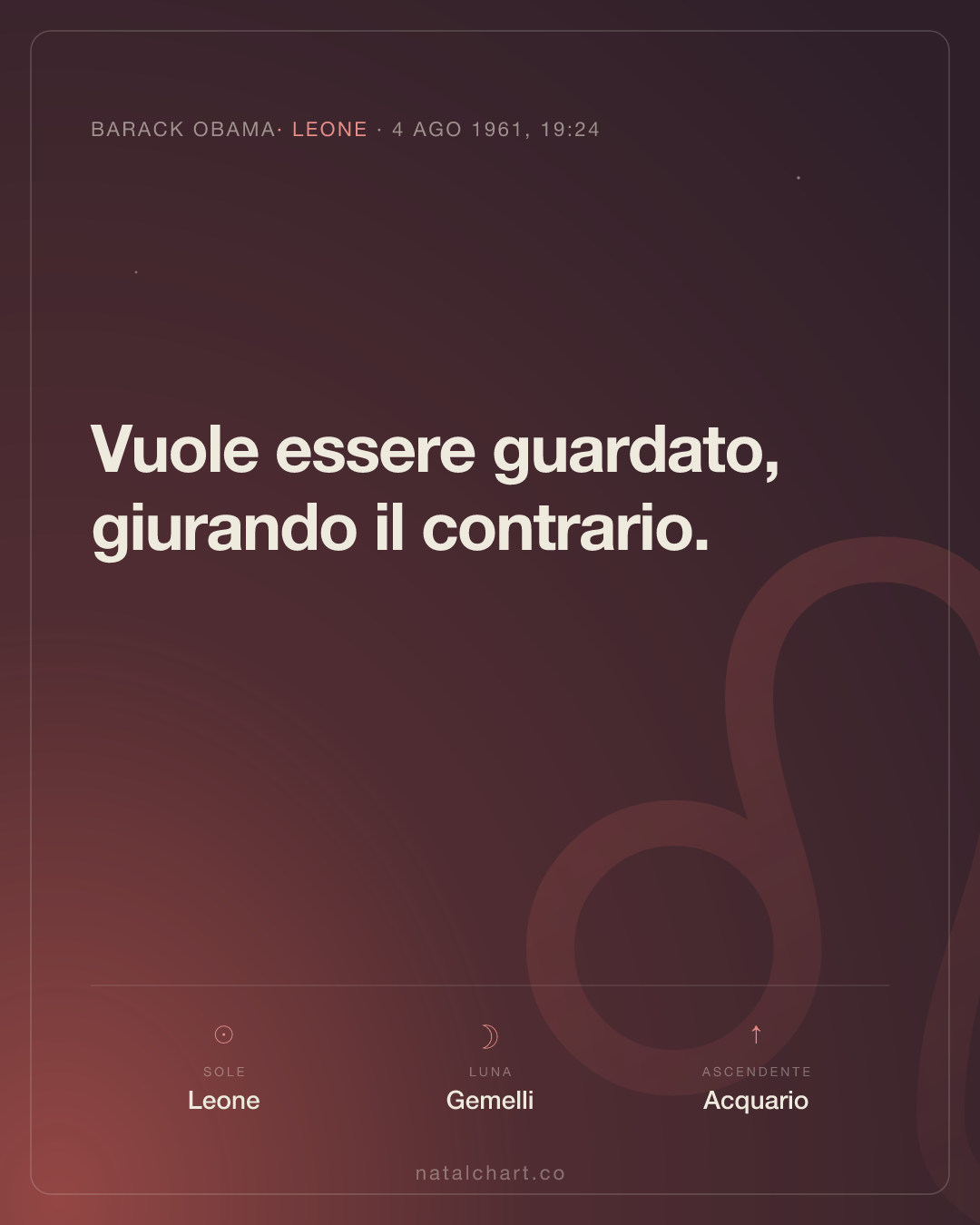 Barack Obama — Sole in Leone · Luna in Gemelli · Ascendente Acquario
