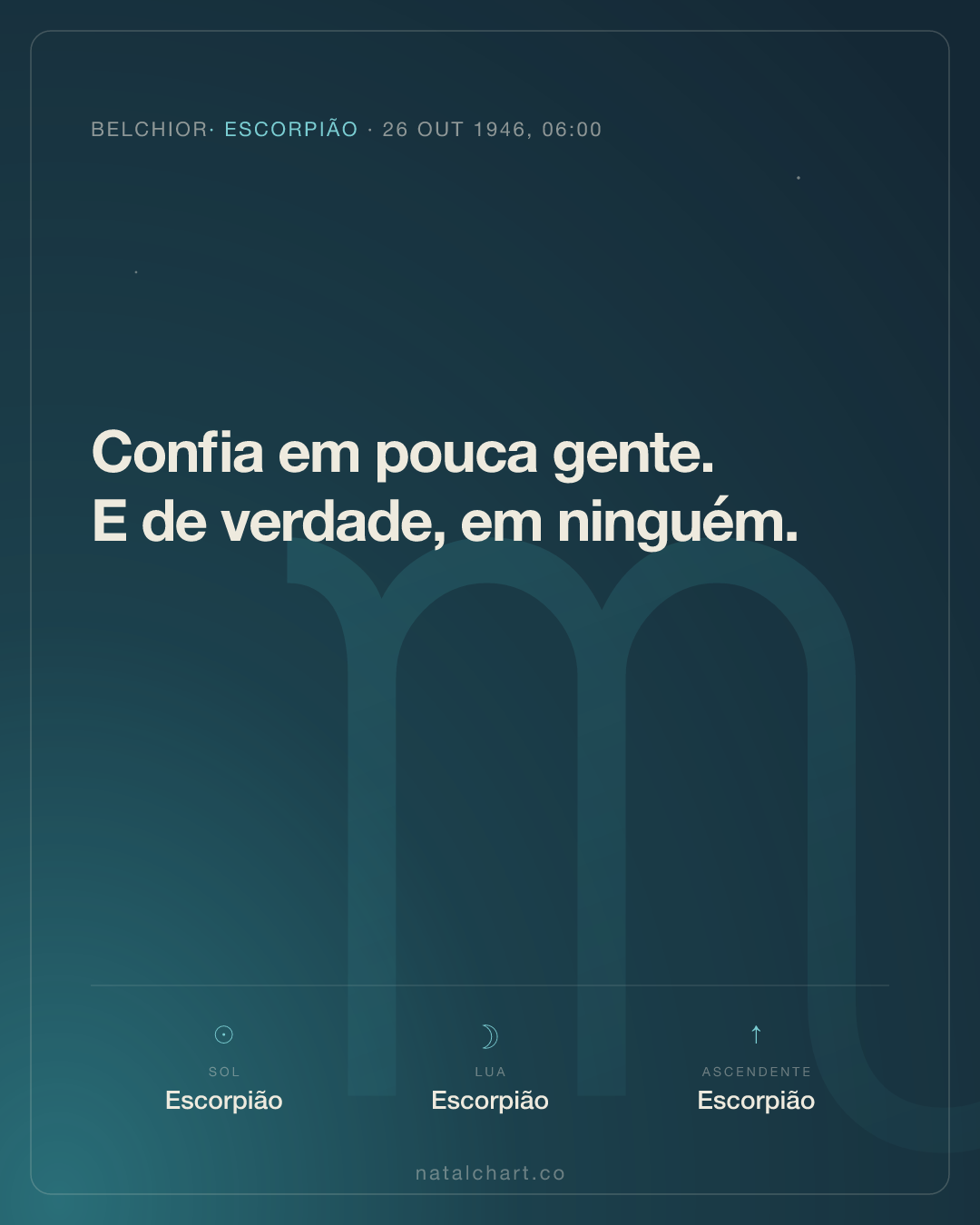 Belchior — Sol em Escorpião · Lua em Escorpião · Ascendente em Escorpião