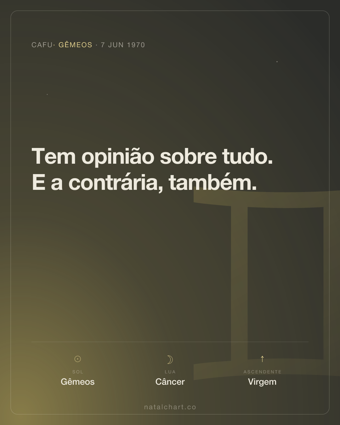 Cafu — Sol em Gêmeos · Lua em Câncer