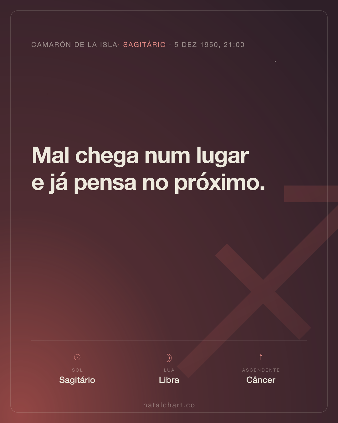 Camarón de la Isla — Sol em Sagitário · Lua em Libra · Ascendente em Câncer