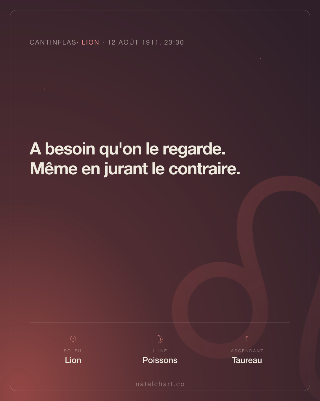 Cantinflas — Soleil en Lion · Lune en Poissons · Ascendant Taureau