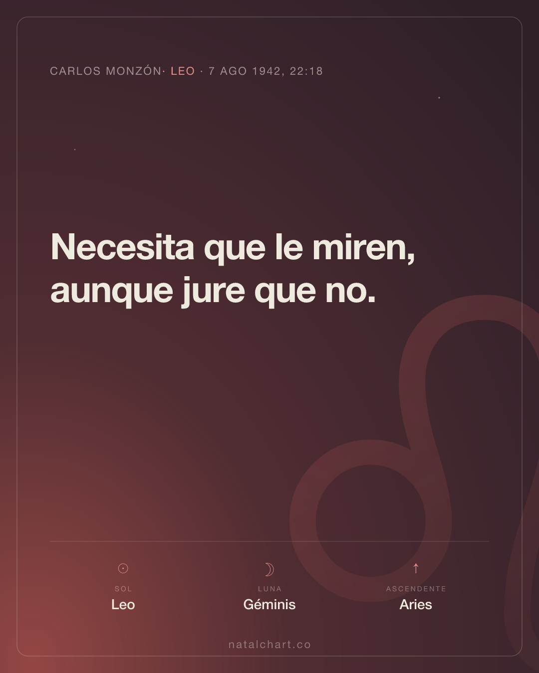 Carlos Monzón — Sol en Leo · Luna en Géminis · Ascendente Aries