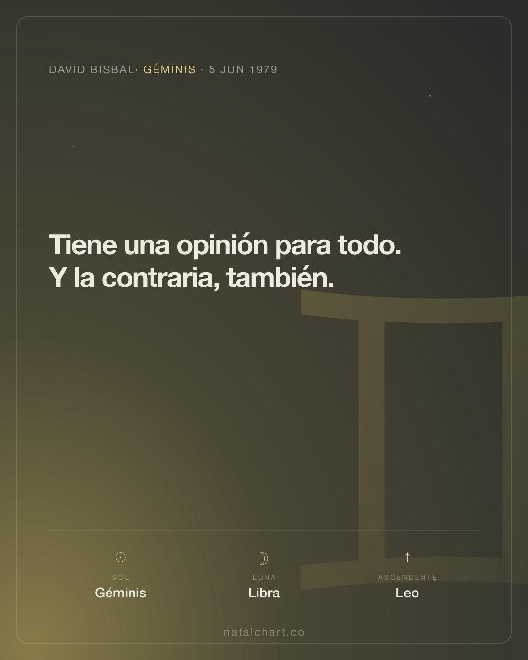 David Bisbal — Sol en Géminis · Luna en Libra