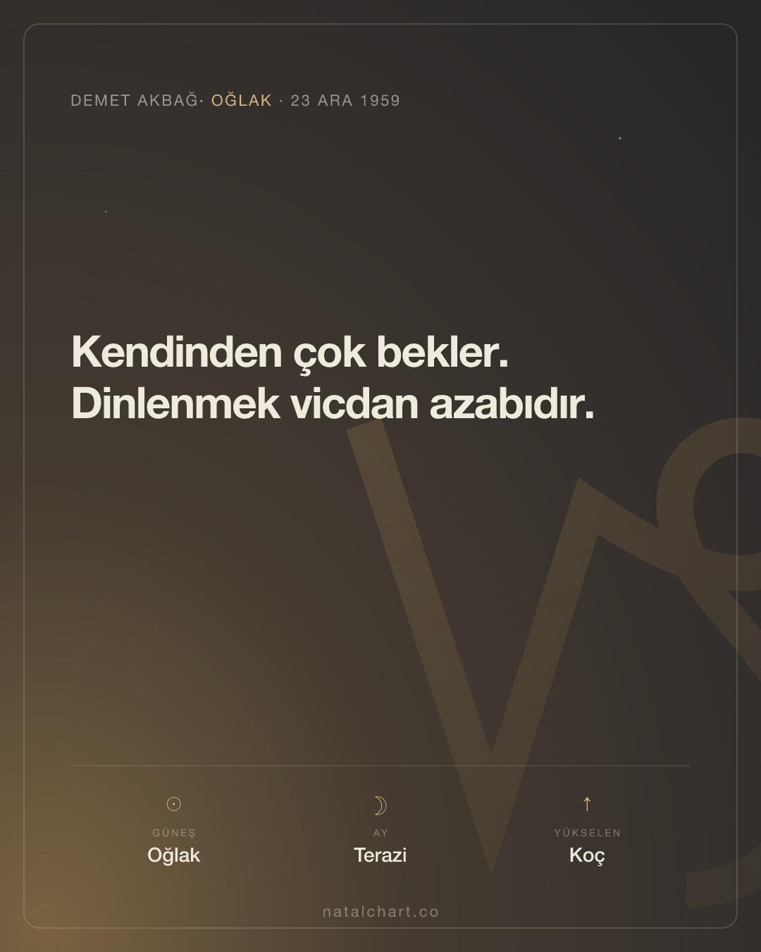 Demet Akbağ — Oğlak burcunda Güneş · Terazi burcunda Ay