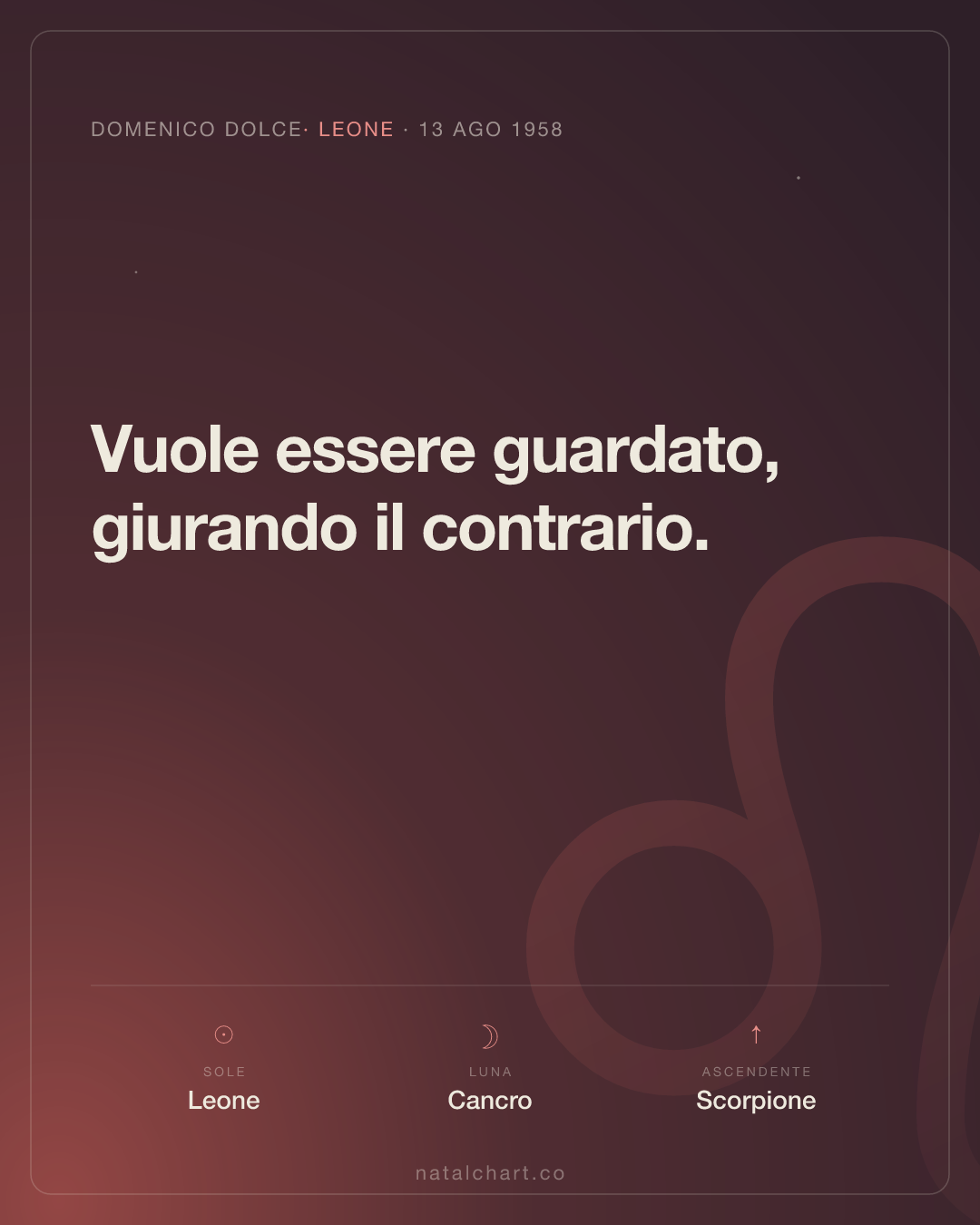 Domenico Dolce — Sole in Leone · Luna in Cancro