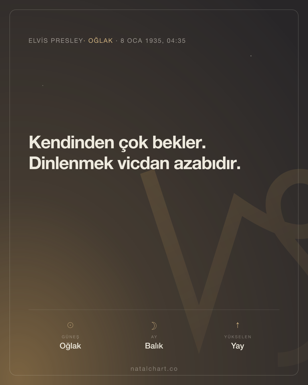 Elvis Presley — Oğlak burcunda Güneş · Balık burcunda Ay · Yükselen Yay