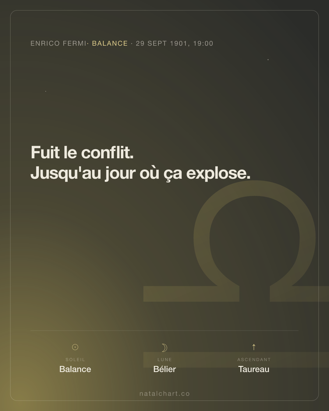 Enrico Fermi — Soleil en Balance · Lune en Bélier · Ascendant Taureau