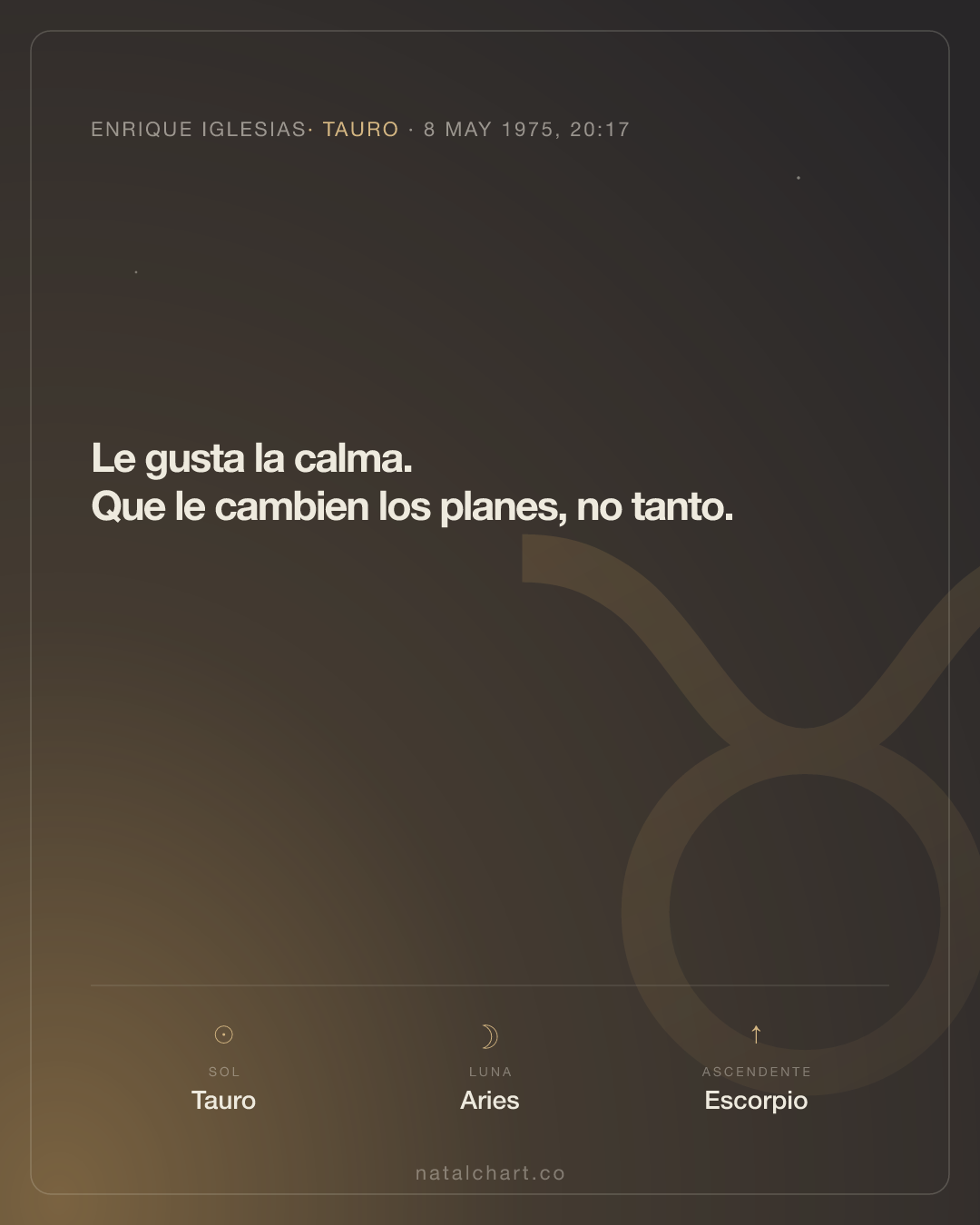 Enrique Iglesias — Sol en Tauro · Luna en Aries · Ascendente Escorpio