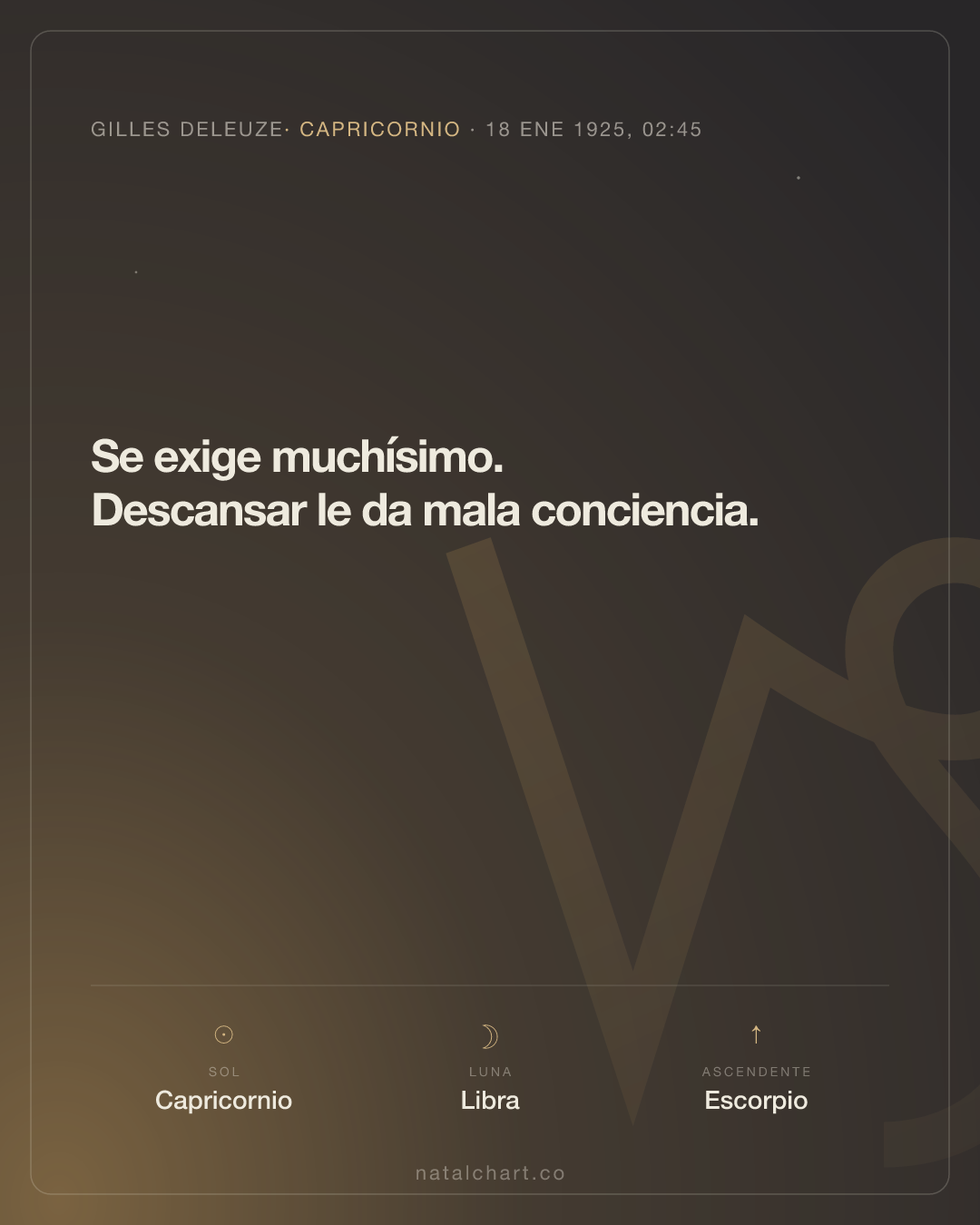 Gilles Deleuze — Sol en Capricornio · Luna en Libra · Ascendente Escorpio