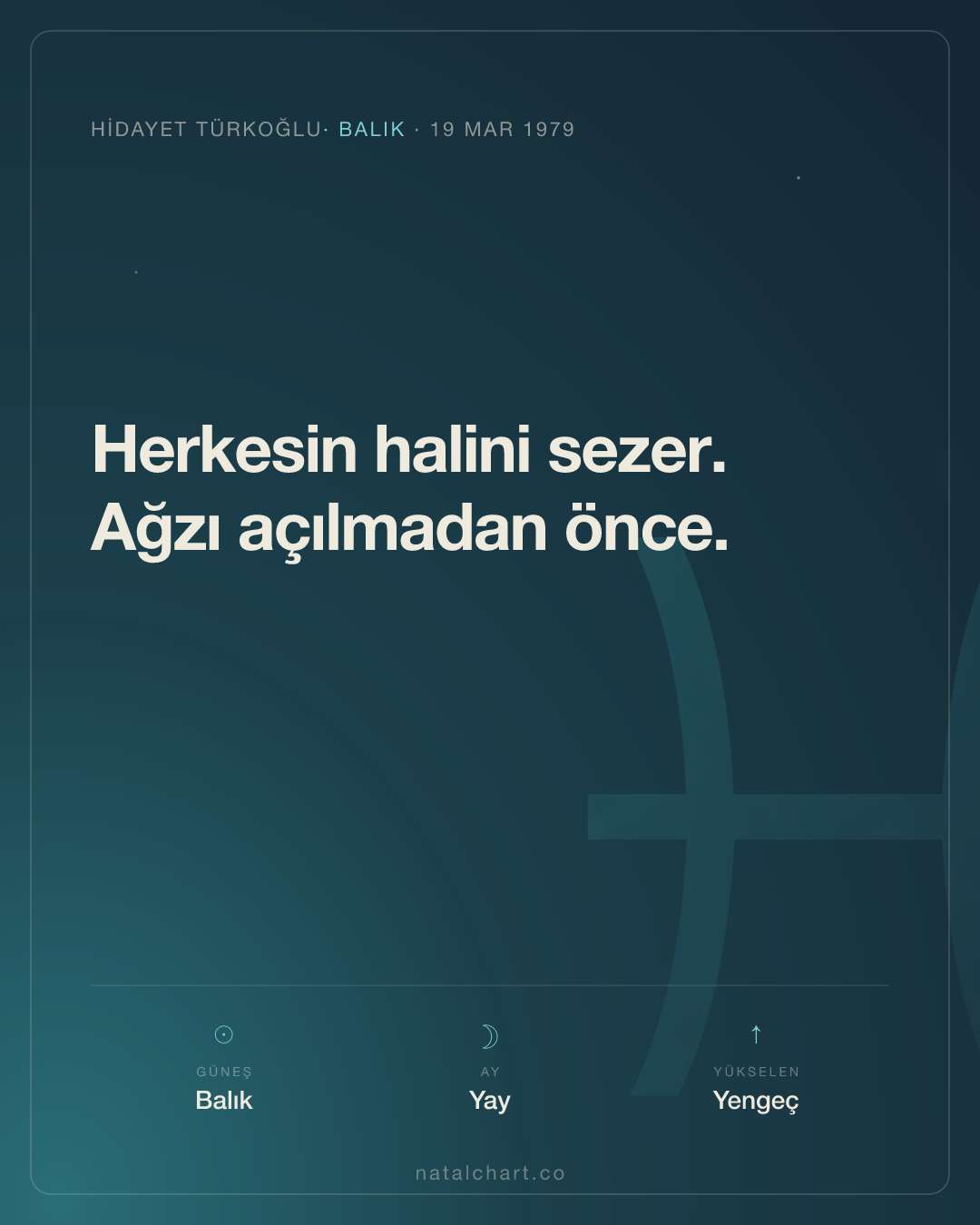 Hidayet Türkoğlu — Balık burcunda Güneş · Yay burcunda Ay