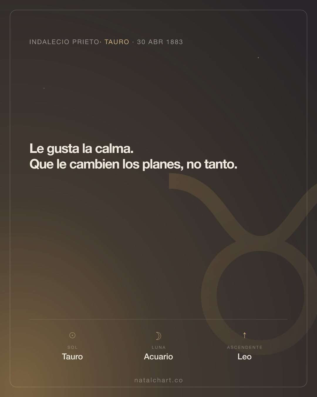 Indalecio Prieto — Sol en Tauro · Luna en Acuario