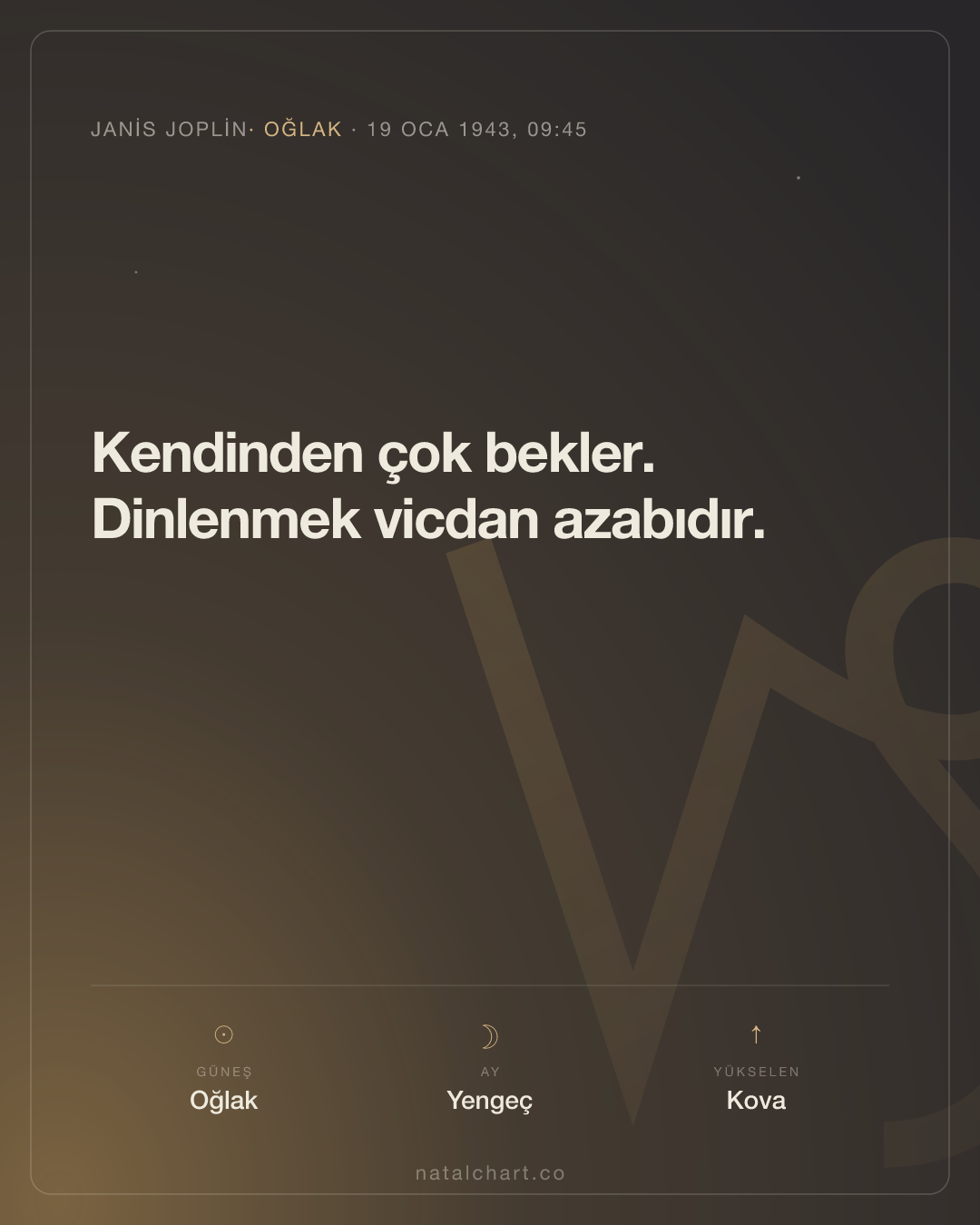Janis Joplin — Oğlak burcunda Güneş · Yengeç burcunda Ay · Yükselen Kova