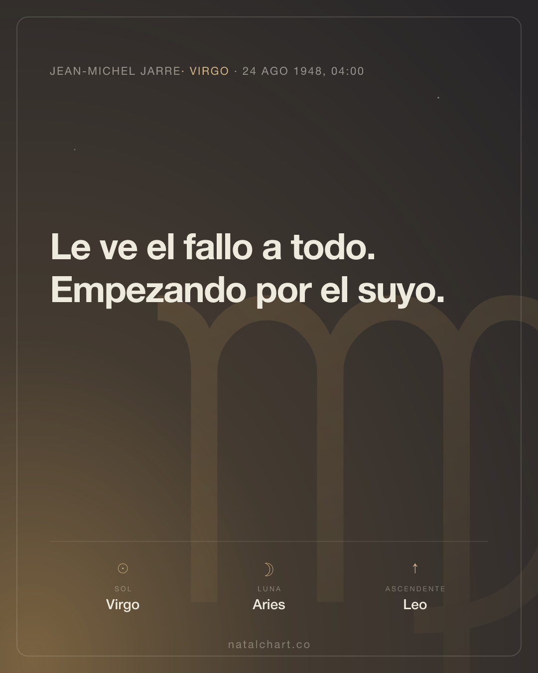 Jean-Michel Jarre — Sol en Virgo · Luna en Aries · Ascendente Leo