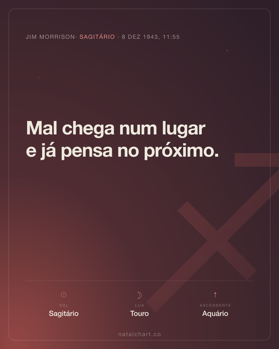 Jim Morrison — Sol em Sagitário · Lua em Touro · Ascendente em Aquário