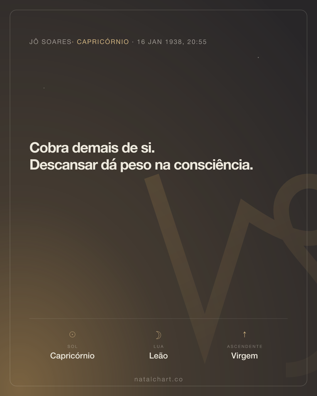 Jô Soares — Sol em Capricórnio · Lua em Leão · Ascendente em Virgem