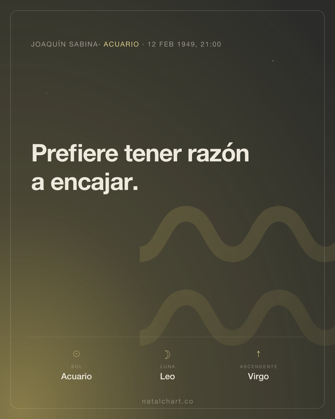 Joaquín Sabina — Sol en Acuario · Luna en Leo · Ascendente Virgo