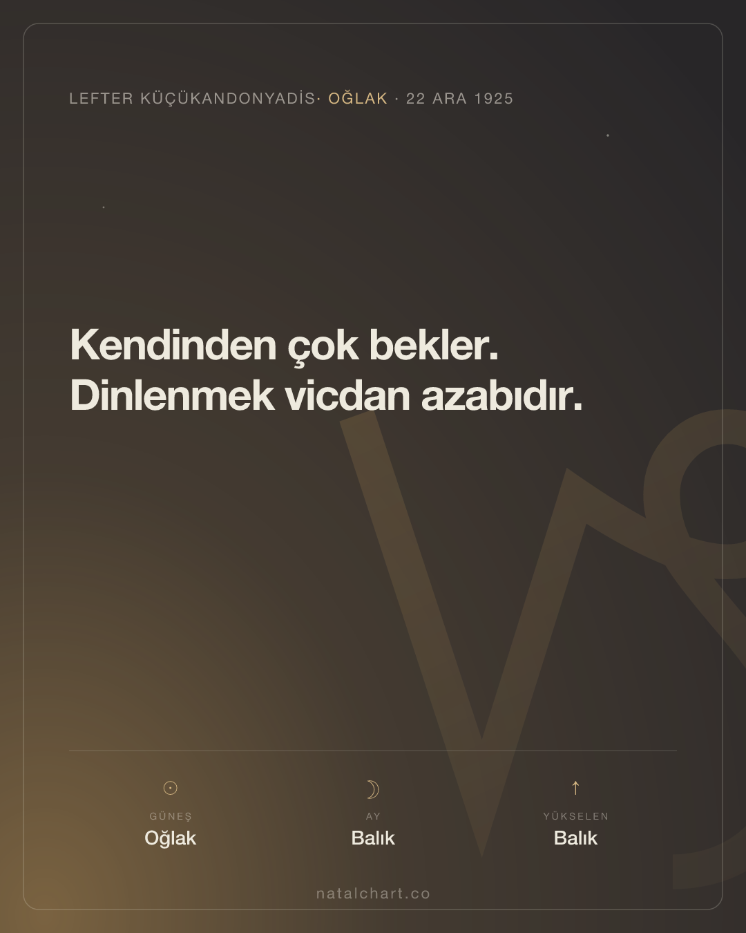 Lefter Küçükandonyadis — Oğlak burcunda Güneş · Balık burcunda Ay
