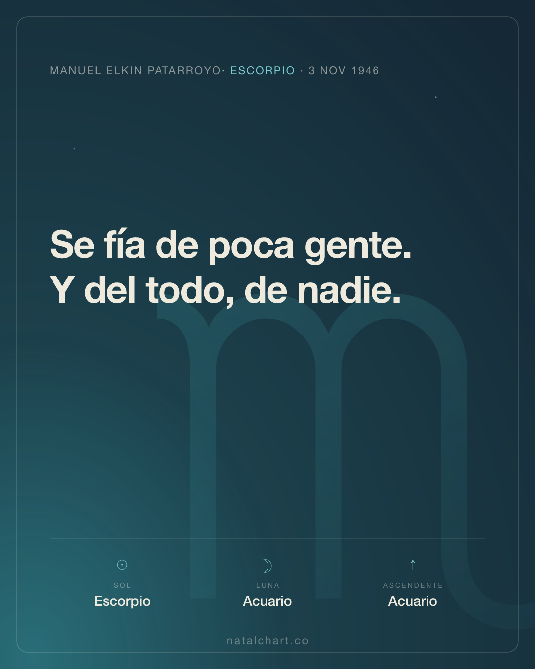 Manuel Elkin Patarroyo — Sol en Escorpio · Luna en Acuario
