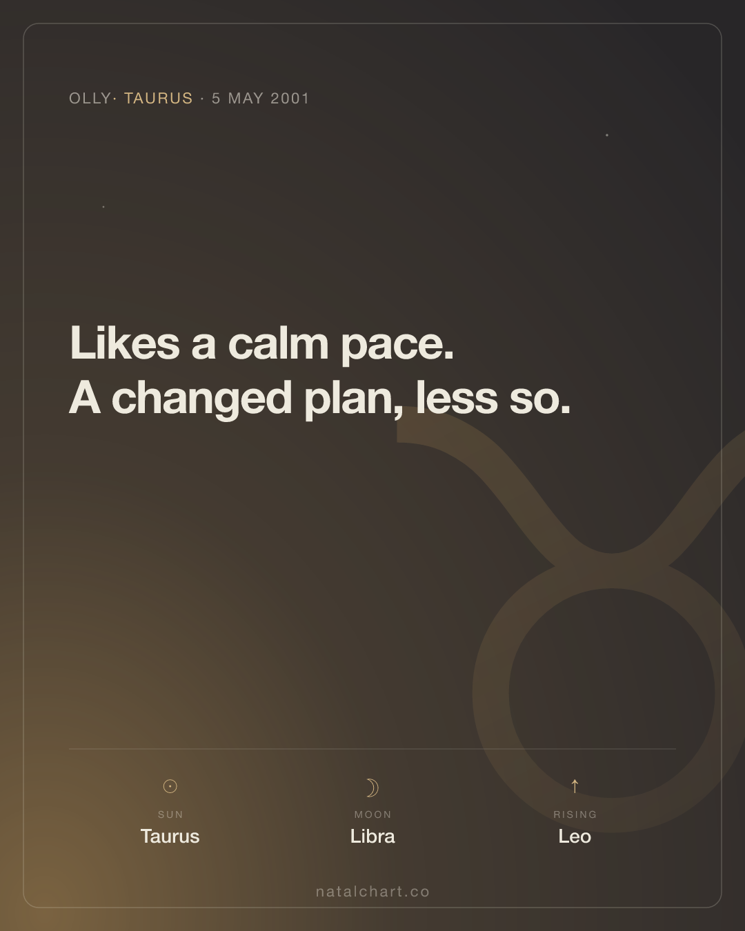 Olly — Sun in Taurus · Moon in Libra