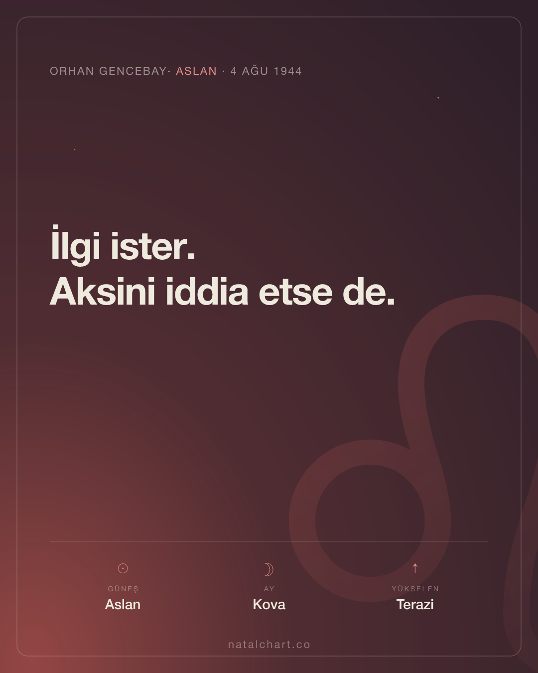 Orhan Gencebay — Aslan burcunda Güneş · Kova burcunda Ay