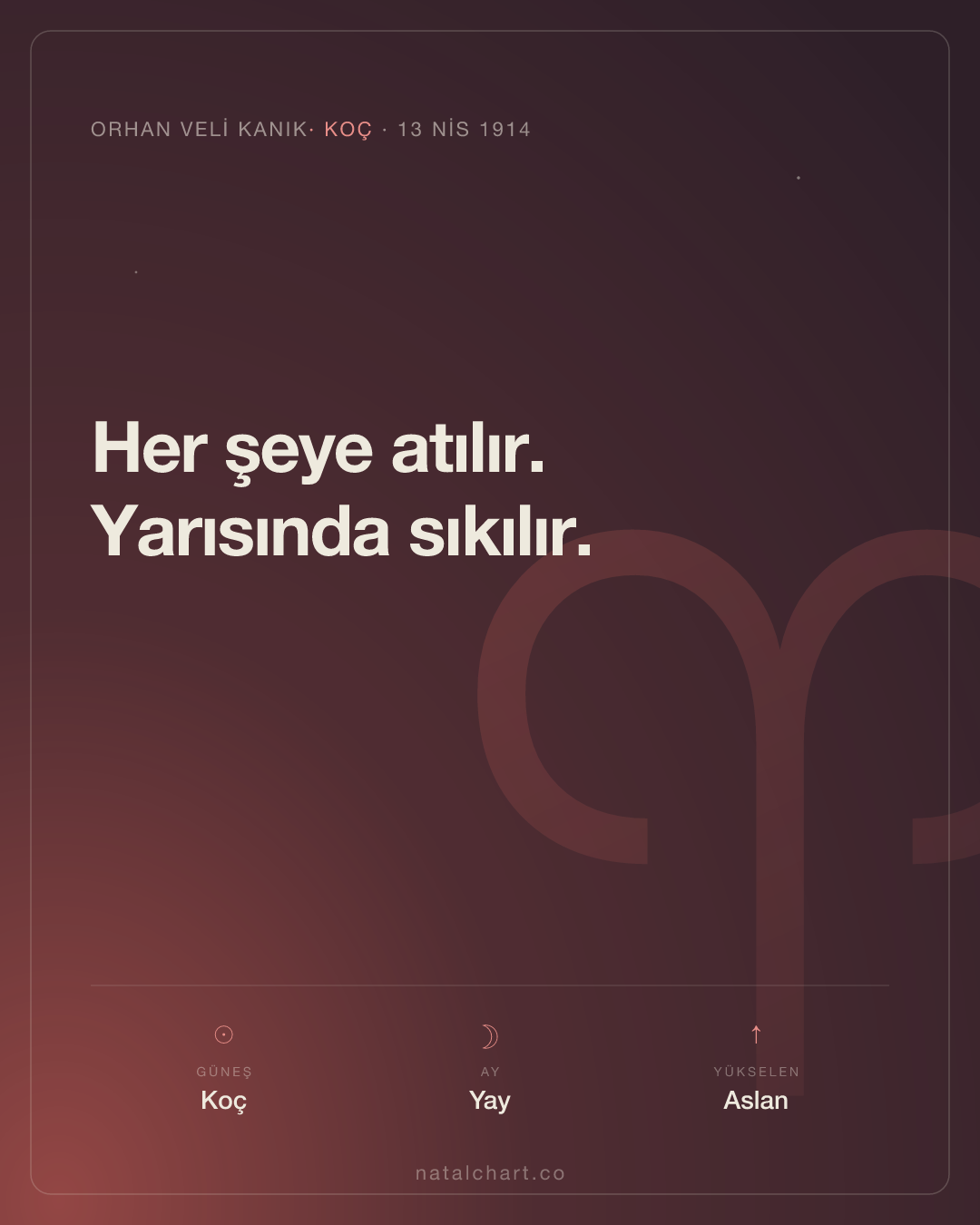 Orhan Veli Kanık — Koç burcunda Güneş · Yay burcunda Ay