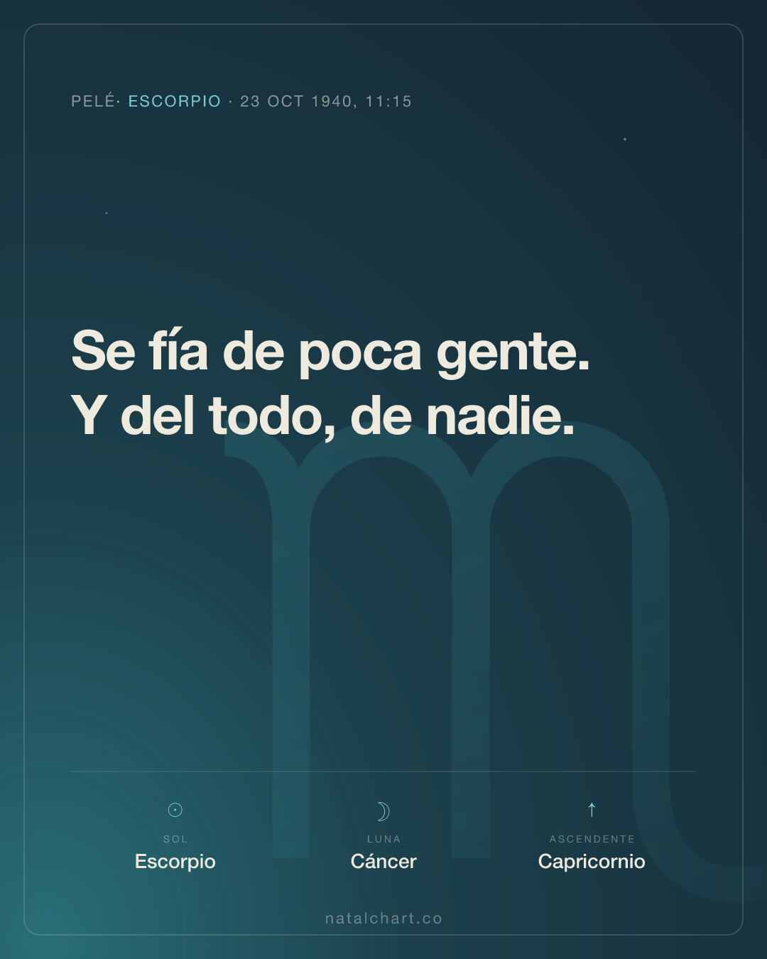 Pelé — Sol en Escorpio · Luna en Cáncer · Ascendente Capricornio