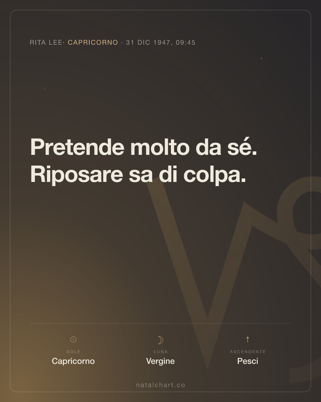 Rita Lee — Sole in Capricorno · Luna in Vergine · Ascendente Pesci