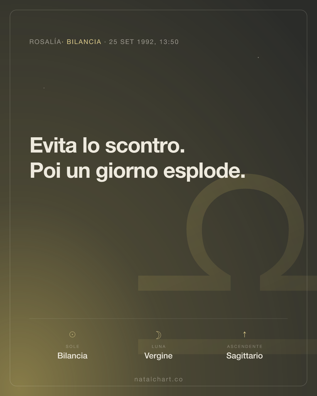 Rosalía — Sole in Bilancia · Luna in Vergine · Ascendente Sagittario