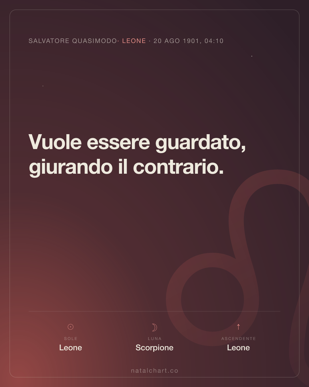 Salvatore Quasimodo — Sole in Leone · Luna in Scorpione · Ascendente Leone