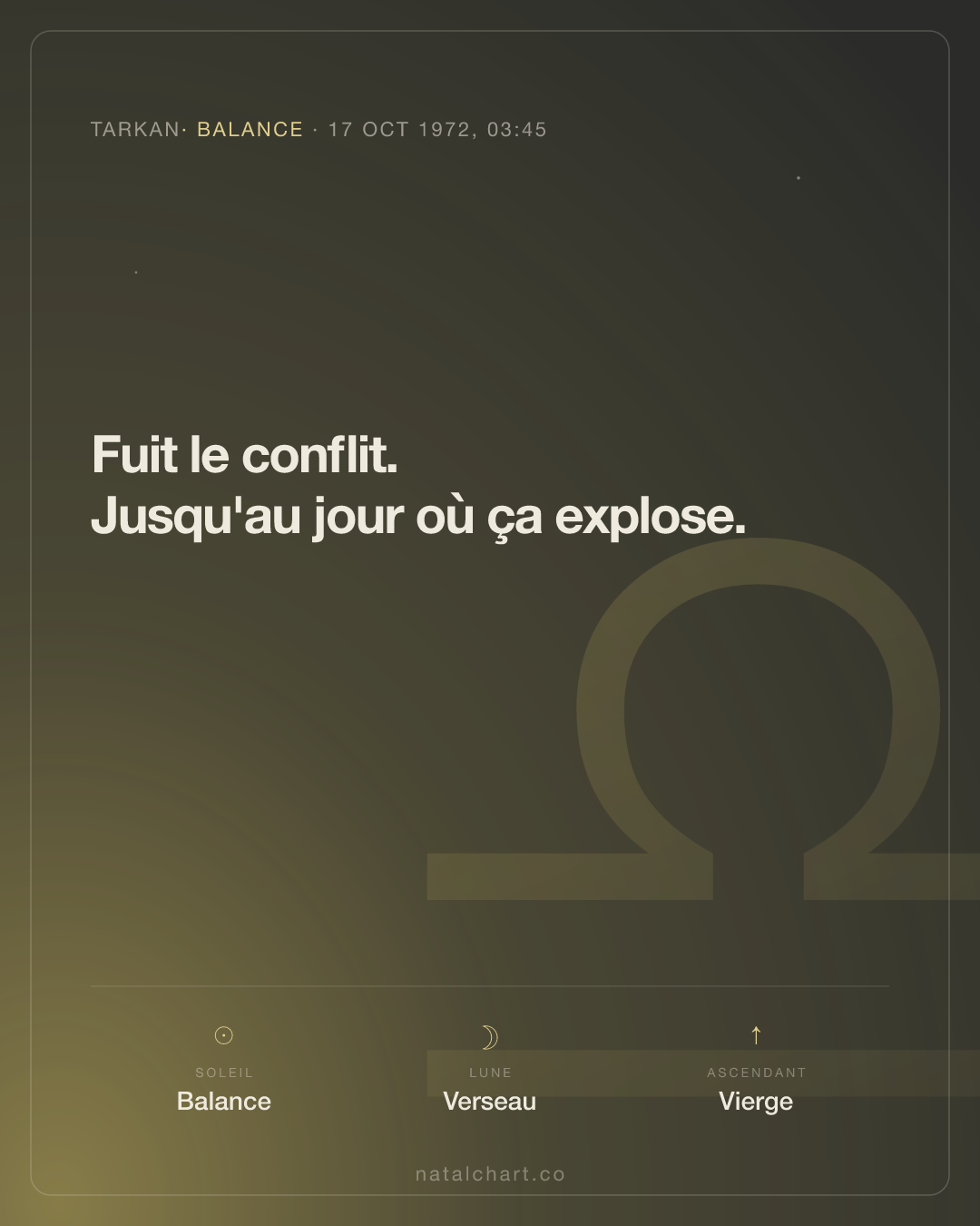 Tarkan — Soleil en Balance · Lune en Verseau · Ascendant Vierge