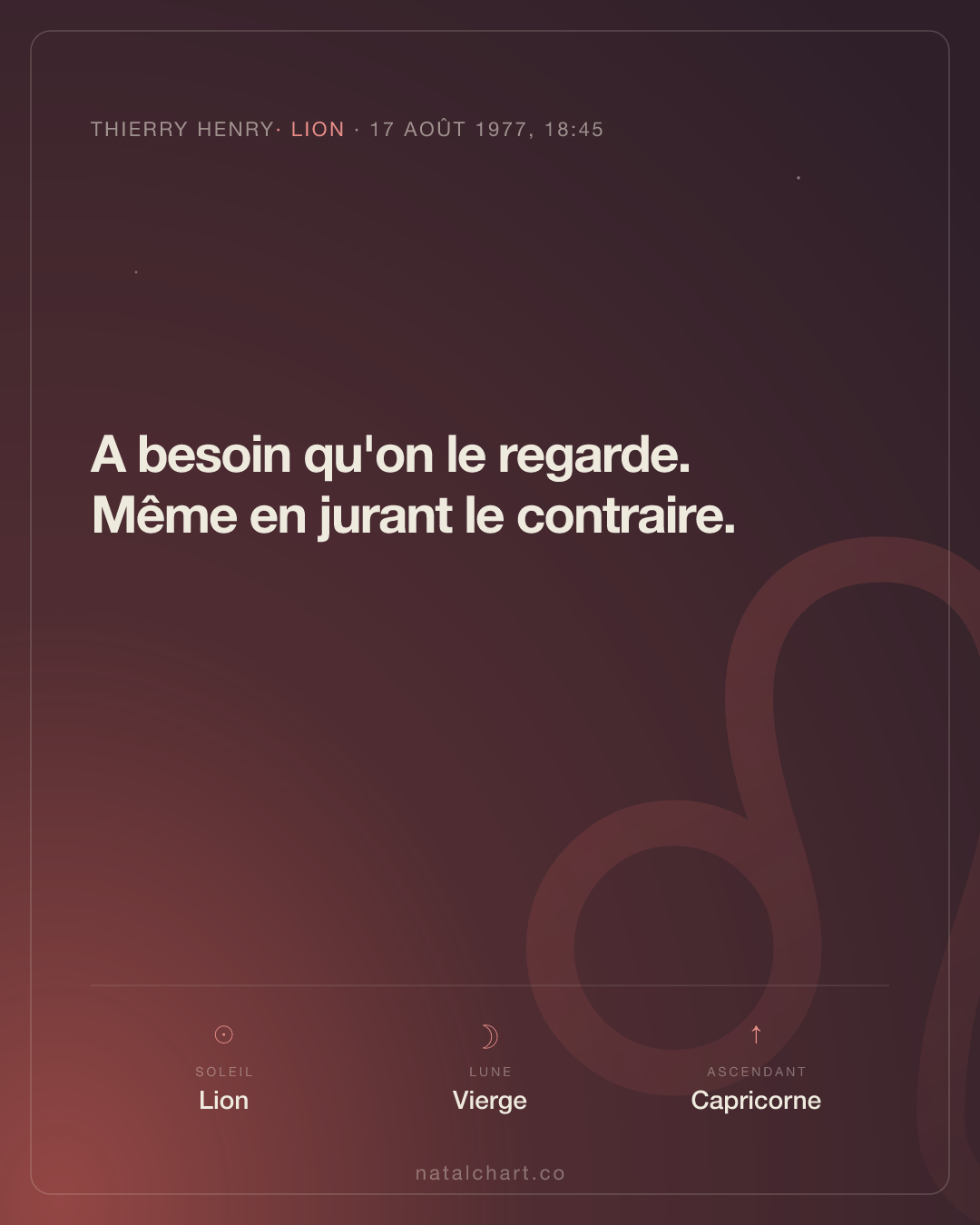 Thierry Henry — Soleil en Lion · Lune en Vierge · Ascendant Capricorne