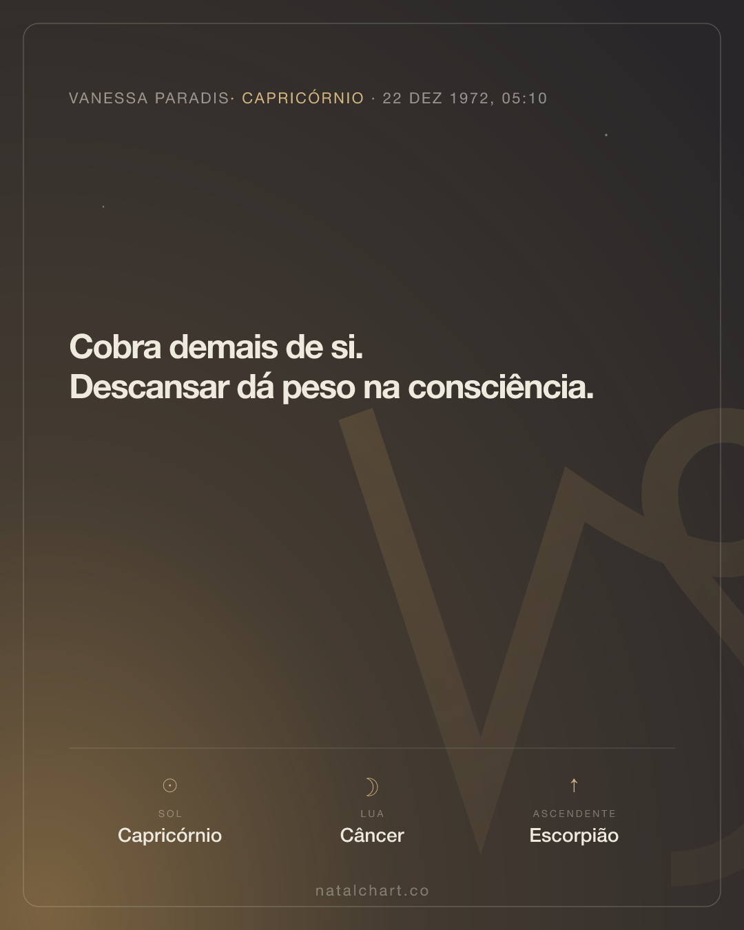 Vanessa Paradis — Sol em Capricórnio · Lua em Câncer · Ascendente em Escorpião