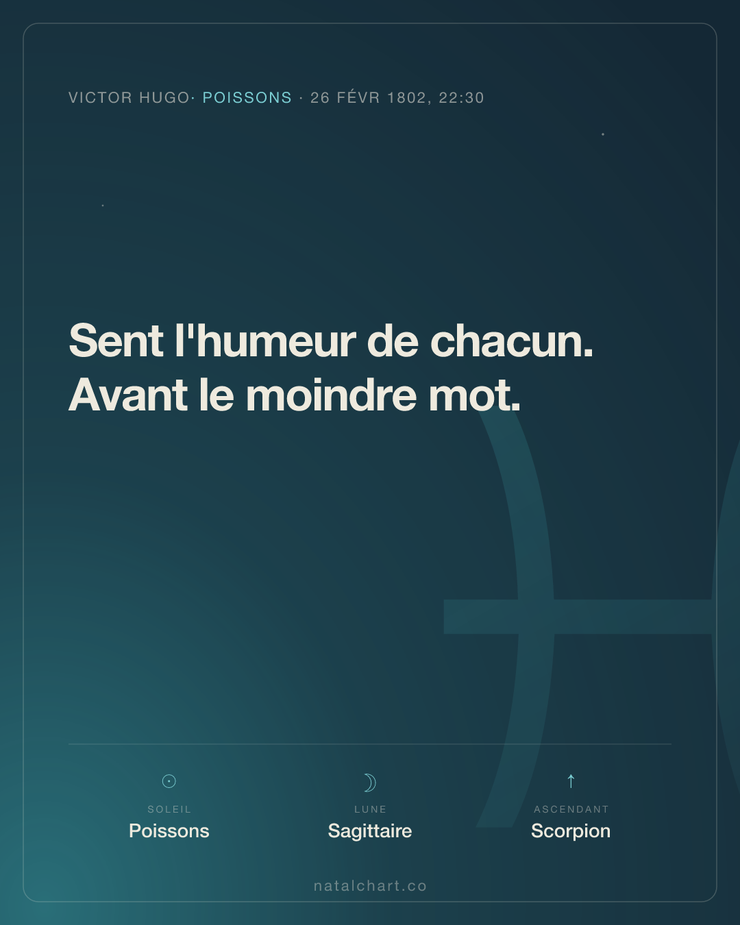 Victor Hugo — Soleil en Poissons · Lune en Sagittaire · Ascendant Scorpion