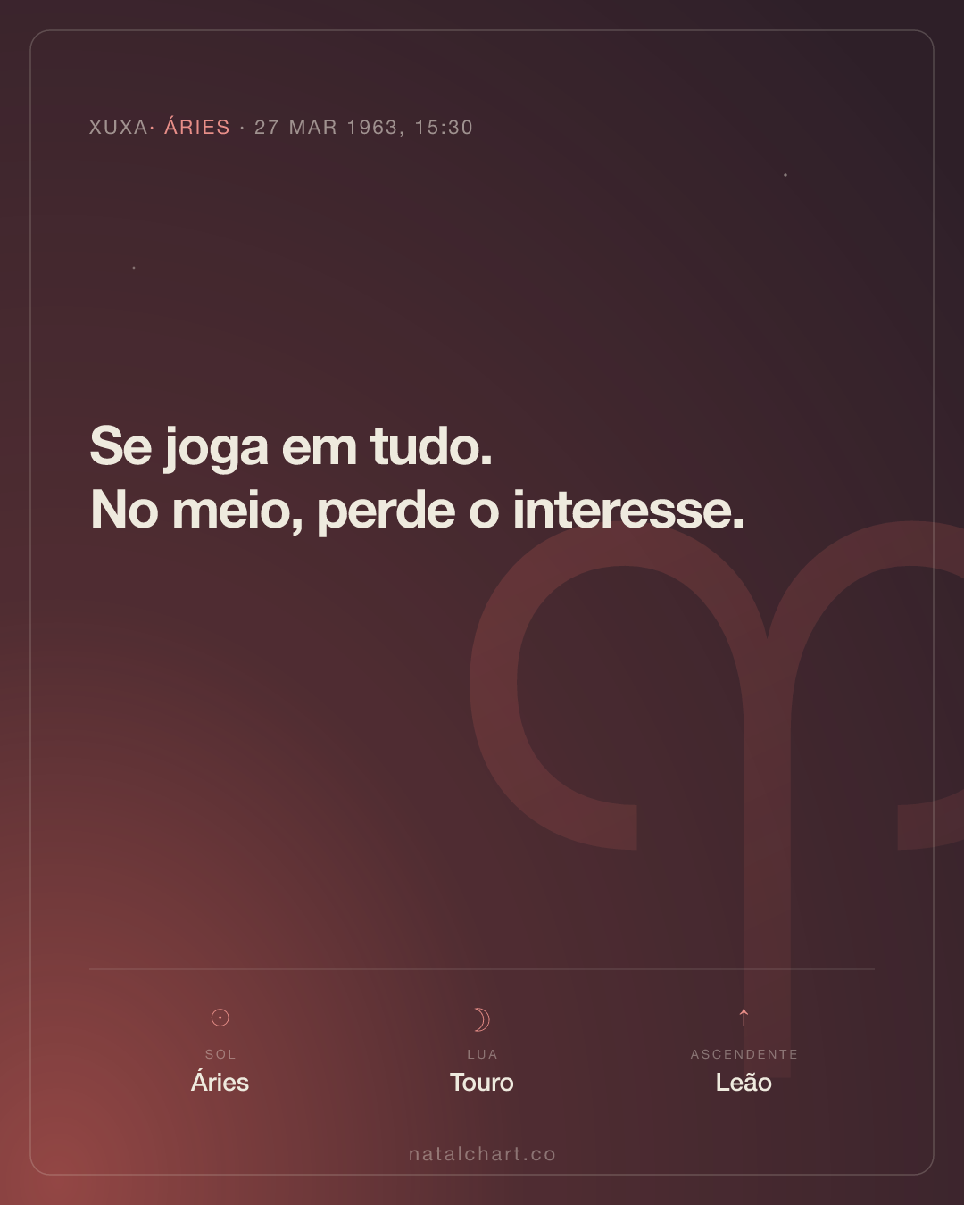 Xuxa — Sol em Áries · Lua em Touro · Ascendente em Leão