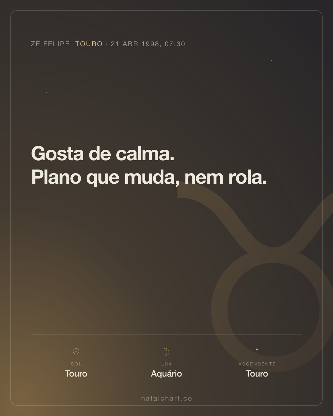 Zé Felipe — Sol em Touro · Lua em Aquário · Ascendente em Touro
